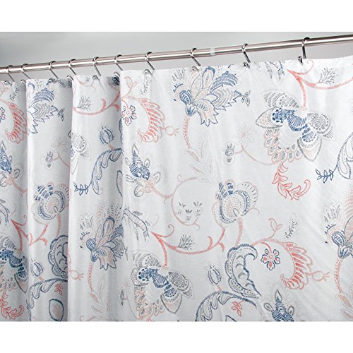 InterDesign Shelby Cortina de baño | Cortina de Ducha de 183,0 cm x 183,0 cm | Cortina para bañera con Estampado Floral y 12 Agujeros | Poliéster Azul Marino/Gris/Coral