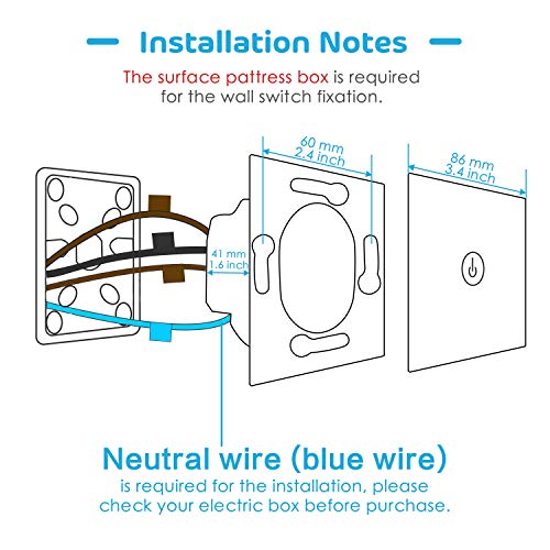 Interruptor Táctil de Pared Wi-Fi 2 Vías, 1 Canal, con Pantalla Táctil, Pulsador de Cristal. Compatible con Alexa, Asistente de Google y SmartThings. meross MSS550L (Se Requiere un Cable Neutral)