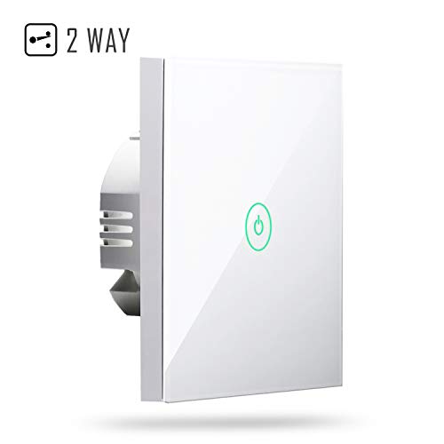 Interruptor Táctil de Pared Wi-Fi 2 Vías, 1 Canal, con Pantalla Táctil, Pulsador de Cristal. Compatible con Alexa, Asistente de Google y SmartThings. meross MSS550L (Se Requiere un Cable Neutral)
