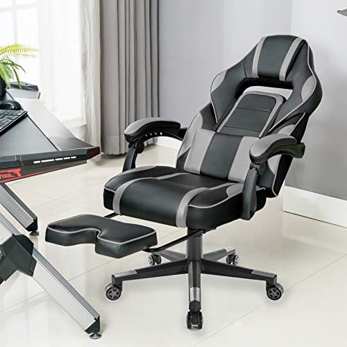 IntimaTe WM Heart Silla Gaming Silla Ergonómica para Gamers Oficina Silla con Reposapiés Plegable, Cojín Lumbar Comfortable para Trabajo y Siesta, Carga Máxima 150kg (Gris)