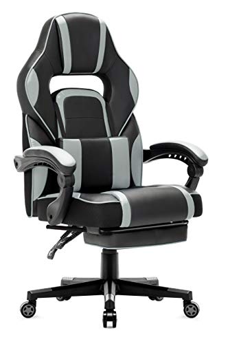 IntimaTe WM Heart Silla Gaming Silla Ergonómica para Gamers Oficina Silla con Reposapiés Plegable, Cojín Lumbar Comfortable para Trabajo y Siesta, Carga Máxima 150kg (Gris)