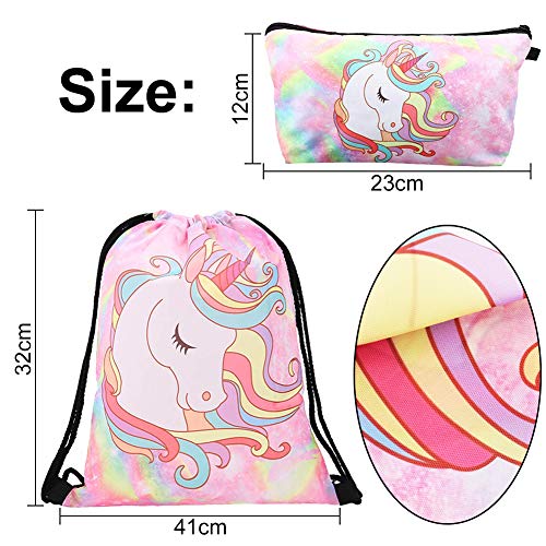 INTVN 2pcs Unicorn Drawstring Bouquet Pocket Bundle Bag para Funda cosmética de Fitness (Rosa)