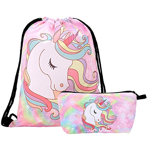 INTVN 2pcs Unicorn Drawstring Bouquet Pocket Bundle Bag para Funda cosmética de Fitness (Rosa)