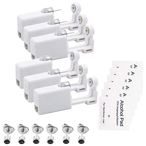 INTVN 6 Unids Piercing Desechable Herramienta Pistola de Piercing de Oreja Nariz Herramienta de Perforación Estéril,Pistola Perforadora Ningún Dolor Taladrador ，con algodón de Alcohol