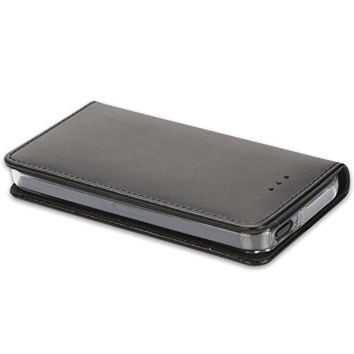 IPHOX Funda Compatible Con iPhone SE 2016 (No para 2020) / iPhone 5S / iPhone 5, Funda con Tapa de Cuero con Cartera en Folio Premium Para Apple iPhone SE 2016 / 5S / 5, Black/E