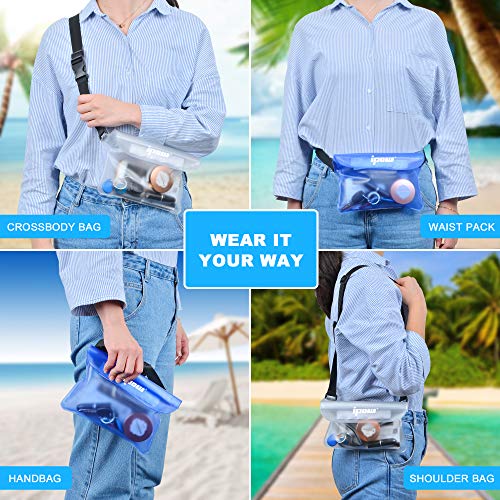 IPOW [2 PCS] Riñonera Impermeable acuatica para iPhone, móvil, cámara, iPad, Dinero, Archivos a Prueba de Agua (Blanco y Azul)