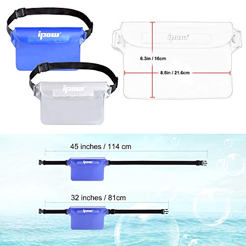 IPOW [2 PCS] Riñonera Impermeable acuatica para iPhone, móvil, cámara, iPad, Dinero, Archivos a Prueba de Agua (Blanco y Azul)