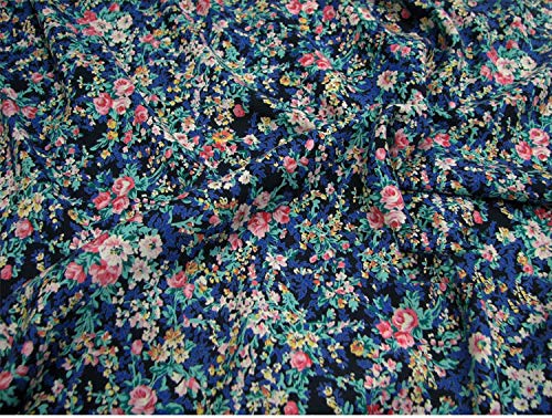 IQQI Azul Marino De La Tela Linda Pequeña Floral, Fina Seda, Tela De Seda Cómoda