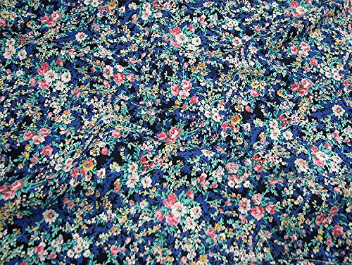 IQQI Azul Marino De La Tela Linda Pequeña Floral, Fina Seda, Tela De Seda Cómoda