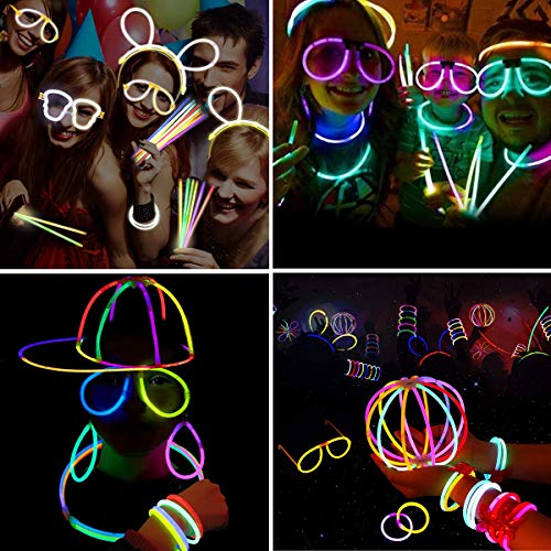 IREGRO Pulseras Luminosas 100pcs de Fiesta 20cm Colores con Conectores para Hacer Glow Sticks Pulseras, Collares, Kits para Crear Gafas Fiestas (100 pcs)