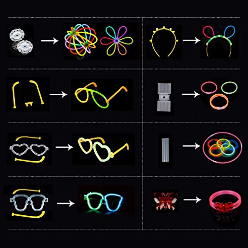 IREGRO Pulseras Luminosas 100pcs de Fiesta 20cm Colores con Conectores para Hacer Glow Sticks Pulseras, Collares, Kits para Crear Gafas Fiestas (100 pcs)