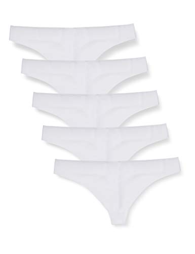 Iris & Lilly Calzoncillo Tanga de Microfibra Mujer, Pack de 5, Blanco (White), M, Label: M