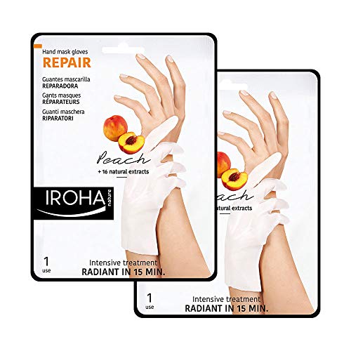 Iroha Nature - Guantes Reparadores para Manos con Melocotón, Pomelo y Vitamina E, Pack 2 unidades | Mascarilla Guantes Reparadora Melocotón