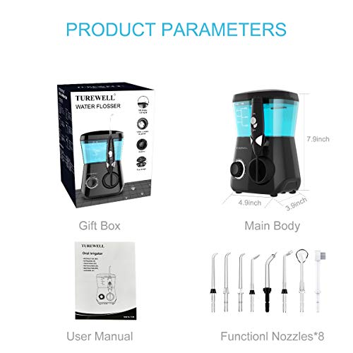 Irrigador Bucal, Irrigador Dental Professionale con 8 Boquillas Multifuncionales, Capacidad de 600ml, 10 Ajustes de Presión del agua, Negro