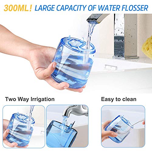 Irrigador Bucal Recargable Irrigador Dental Portátil con 6 Boquillas y 5 Modos de Limpieza, Limpieza de Dientes de Ortodoncia y Dientes de Implante, Lavado Pulsado de Dientes