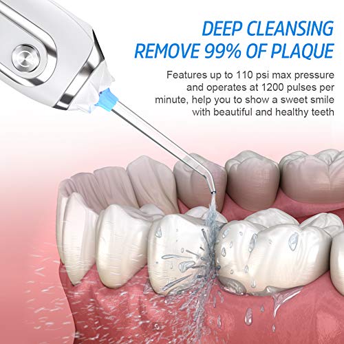 Irrigador Bucal Recargable Irrigador Dental Portátil con 6 Boquillas y 5 Modos de Limpieza, Limpieza de Dientes de Ortodoncia y Dientes de Implante, Lavado Pulsado de Dientes