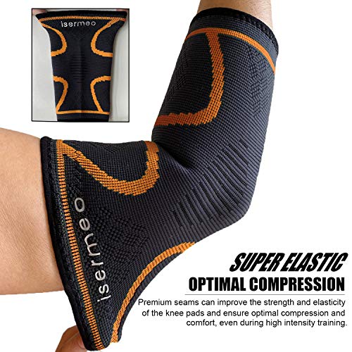 isermeo Coderas Deportivas, Soporte para Codo,Protector de codo Seguridad Alivio Del Dolor para tendinitis, Codo Golfista y Codo tenista, codera Deportiva, codera epicondilitis (Naranja, M)