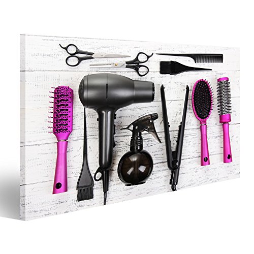 islandburner Cuadro Herramientas de peluquería en Primer Plano de la Mesa de Madera Blanca Impresión sobre Lienzo - Formato Grande - Cuadros Modernos JHS