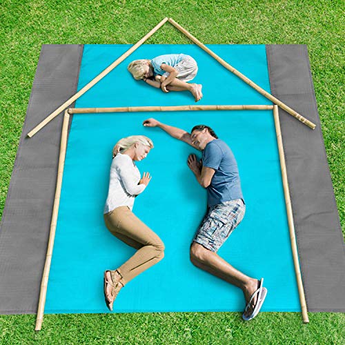 ISOPHO Alfombra de Playa Esterilla Playa, Manta Picnic Impermeable Manta de Picnic 210 X 200cm Manta de Playa con 4 Clavos Fijos, Alfombra de Picnic Bordes Reforzados para la Playa, Camping, y Picnic