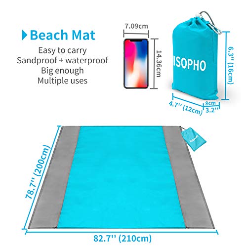 ISOPHO Alfombra de Playa Esterilla Playa, Manta Picnic Impermeable Manta de Picnic 210 X 200cm Manta de Playa con 4 Clavos Fijos, Alfombra de Picnic Bordes Reforzados para la Playa, Camping, y Picnic