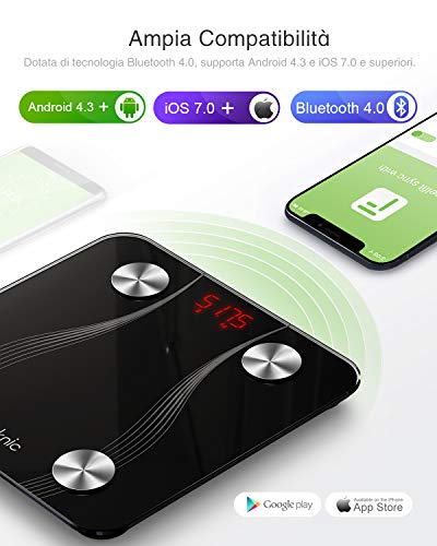 iTeknic Báscula Grasa Corporal Báscula de Baño, Báscula digital Inteligente Bluetooth báscula de masa Magra y grasa, mide 13 datos, grasa corporal, grasa visceral, masa muscular, BMI