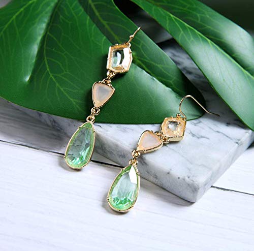 iTemer 1 par Pendientes de mujer aro Joyas niña Regalos dia de la madre Colgantes mujer clip Hermoso Gota de agua Gemas Crystal Verde claro 7cm