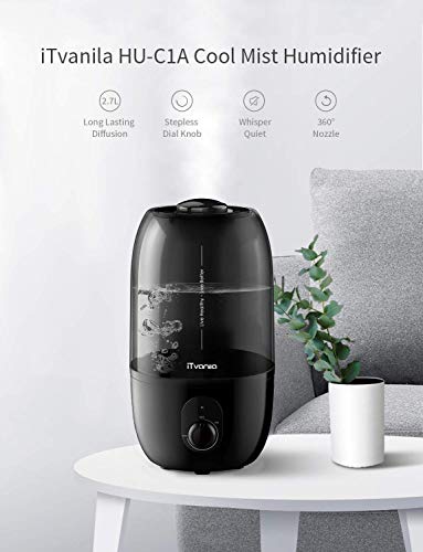 iTvanila Humidificador Ultrasónico Silencioso, 2.7L Humidificador de Vapor Frío para Bebés Dormitorio y Oficina Dura hasta 28 Horas, Vapor Controlable, Auto Apagado sin Agua (C1A)
