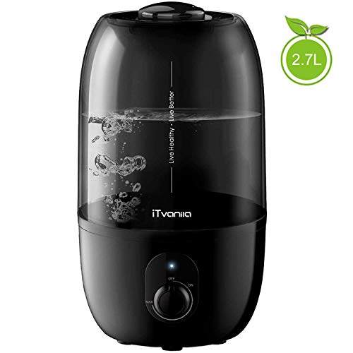 iTvanila Humidificador Ultrasónico Silencioso, 2.7L Humidificador de Vapor Frío para Bebés Dormitorio y Oficina Dura hasta 28 Horas, Vapor Controlable, Auto Apagado sin Agua (C1A)
