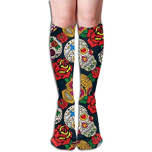 iuitt7rtree s Dead Sugar Cat Skull Floral Cold Weather Premium Calf High Athletic Socks Sports Outdoor (Long 50cm Soft 5419