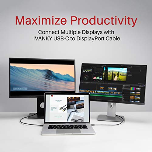 IVANKY Cable USB C a DisplayPort (4K@60Hz), 2M Nylon Tipo C DisplayPort Cable Thunderbolt 3, Compatible con MacBook Pro 2018/2017, iPad Pro 2018, Samsung Galaxy S9/S8, Huawei Mate 10/20, P20 - Negro