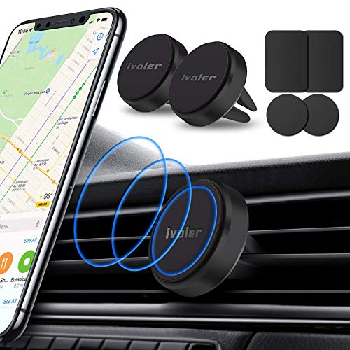 ivoler 2 pack Soporte Móvil Coche Soporte Magnético para Rejilla del Aire,360°Rotación Iman Móvil Coche para iPhone 7/6s/6/5,Samsung Note8/S8,Xiaomi,BQ,LG y Dispositivo GPS,Negro