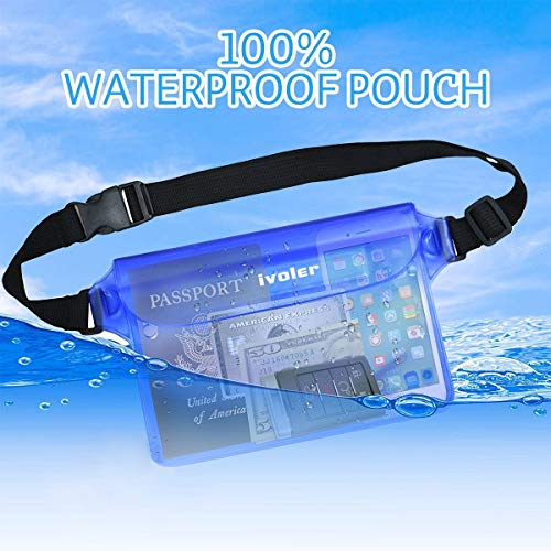 ivoler [2 Unidades] Riñonera Impermeable Universal con Correa de Cintura, Bolsa Estanca para Playa, Floating, Rafting, Kayak, Senderismo, Pesca, Escalada, Camping, etc. (Azul+Rosa)