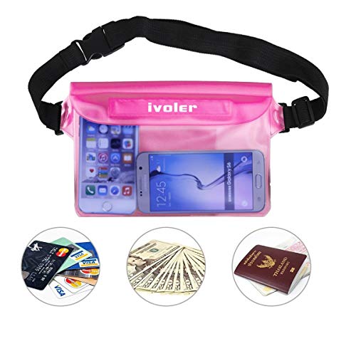 ivoler [2 Unidades] Riñonera Impermeable Universal con Correa de Cintura, Bolsa Estanca para Playa, Floating, Rafting, Kayak, Senderismo, Pesca, Escalada, Camping, etc. (Azul+Rosa)