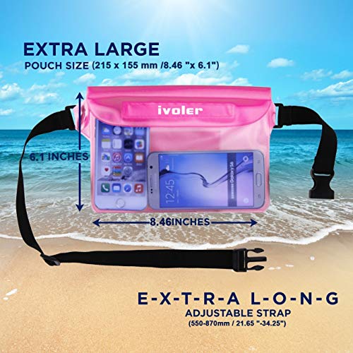 ivoler [2 Unidades] Riñonera Impermeable Universal con Correa de Cintura, Bolsa Estanca para Playa, Floating, Rafting, Kayak, Senderismo, Pesca, Escalada, Camping, etc. (Azul+Rosa)