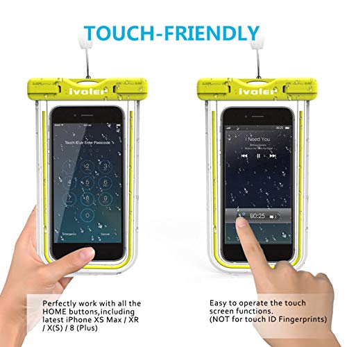 ivoler [IPX8 Certificado] [2 Unidades] Funda Bolsa Móvil Impermeable Universal para Xiaomi, iPhone, Samsung Galaxy, Huawei, Smartphones, Monedas, Pasaporte, etc. (Verde+Rosa)