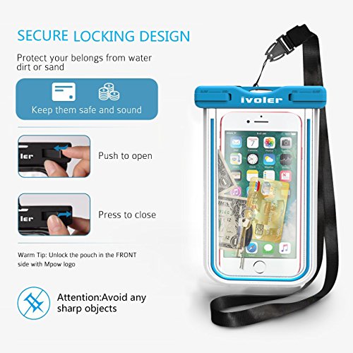 ivoler [IPX8 Certificado] [3 Unidades] Funda Bolsa Móvil Impermeable Universal para Xiaomi, iPhone, Samsung Galaxy, Huawei, Smartphones, Monedas, Pasaporte, etc. (Azul+Verde+Rosa)