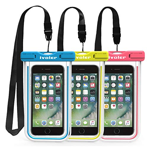 ivoler [IPX8 Certificado] [3 Unidades] Funda Bolsa Móvil Impermeable Universal para Xiaomi, iPhone, Samsung Galaxy, Huawei, Smartphones, Monedas, Pasaporte, etc. (Azul+Verde+Rosa)