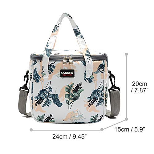 IvyH Bolsa de Almuerzo Termica 7L Bolsa Porta Alimentos con Correa Bolsa de Picnic Muchachas Mujer para Escuela, Trabajo, Excursionismo, Playa(Hojas)