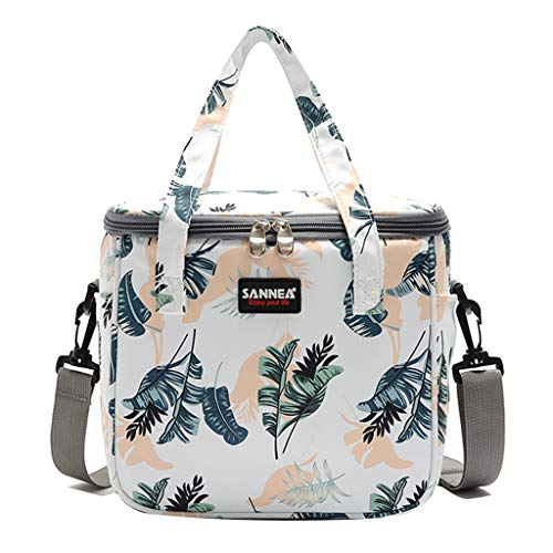 IvyH Bolsa de Almuerzo Termica 7L Bolsa Porta Alimentos con Correa Bolsa de Picnic Muchachas Mujer para Escuela, Trabajo, Excursionismo, Playa(Hojas)