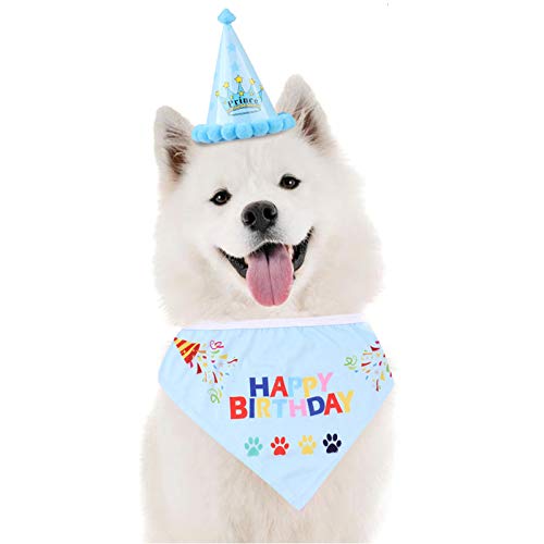 ixista Bandana de Cumpleaños para Perro Dog Birthday Bandana Triángulo Bufandas Lindo Perrito Fiesta de Cumpleaños Mascotas para Perros Bufanda de Triángulo de Cumpleaños para Perros (Azul)