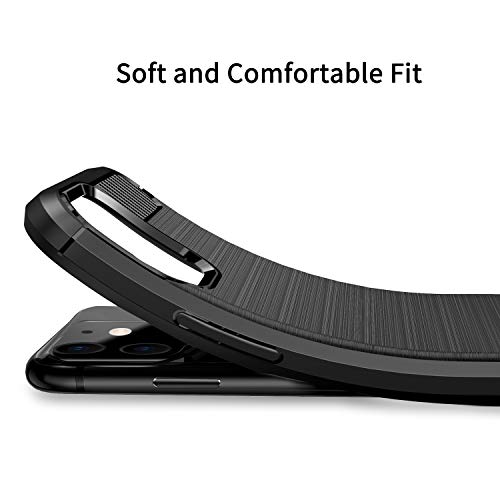 J Jecent Funda iPhone 11 + Protector de Pantalla iPhone 11 [2 Piezas], Carcasa [Textura Fibra de Carbono] Silicona TPU Case de Protección [Antideslizante] [Anti-Golpes] Cover para iPhone 11 - Negro