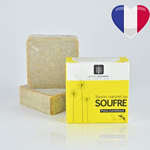 JABÓN natural de azufre (vegano) hecho a mano por saponificación fría hecho en Provenza para problemas de la piel psoriasis del eczema del acné