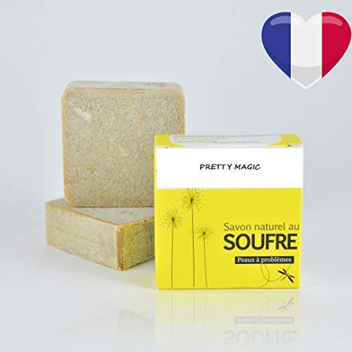 JABÓN natural de azufre (vegano) hecho a mano por saponificación fría hecho en Provenza para problemas de la piel psoriasis del eczema del acné