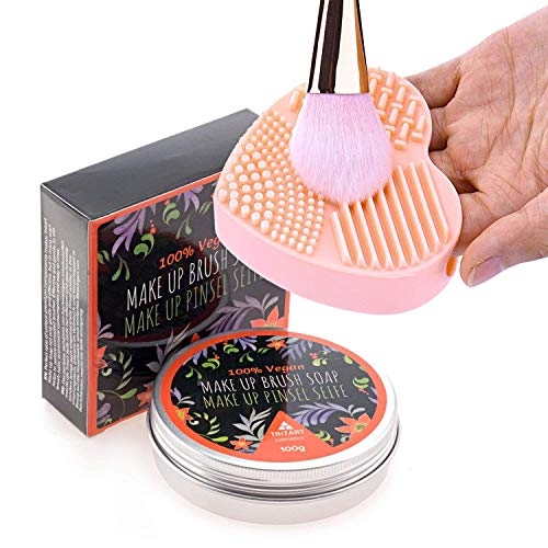 Jabón vegano profesional limpia Pinceles I Jabón removedor de maquillaje en Brochas cosméticas jabón 100g + limpiador de silicona en forma de corazón I por Tritart