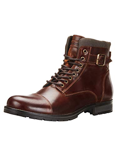 JACK & JONES JFWALBANY Leather STS, Biker Boots para Hombre, Marrón(Brown Stone Brown Stone), 44 EU