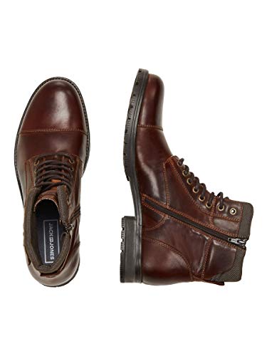 JACK & JONES JFWALBANY Leather STS, Biker Boots para Hombre, Marrón(Brown Stone Brown Stone), 44 EU