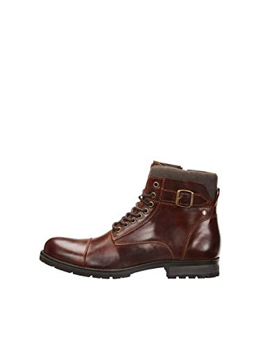 JACK & JONES JFWALBANY Leather STS, Biker Boots para Hombre, Marrón(Brown Stone Brown Stone), 44 EU