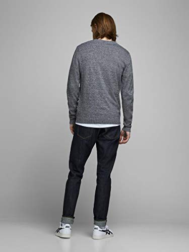 Jack & Jones Jjebasic Knit V-Neck Noos suéter, Gris (Navy Blazer Detail: Twisted with Jet Stream), Large para Hombre