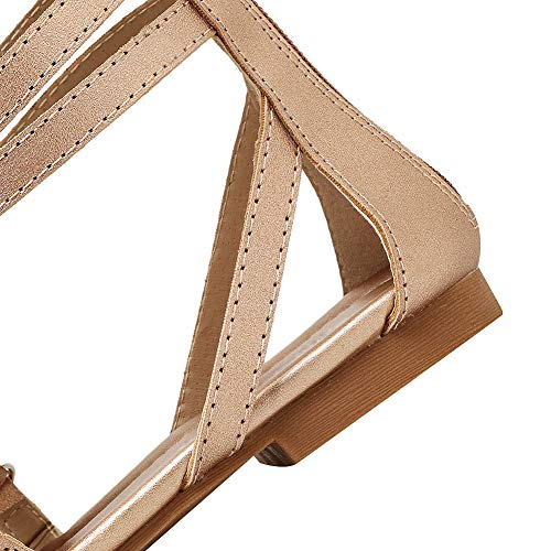 Jamron Mujer Rodilla Alta Gladiador Sandalias Romanas Remaches Tachonado Tiras Sandalias de Dedo Oro SN020342 EU38