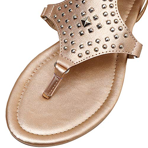 Jamron Mujer Rodilla Alta Gladiador Sandalias Romanas Remaches Tachonado Tiras Sandalias de Dedo Oro SN020342 EU38